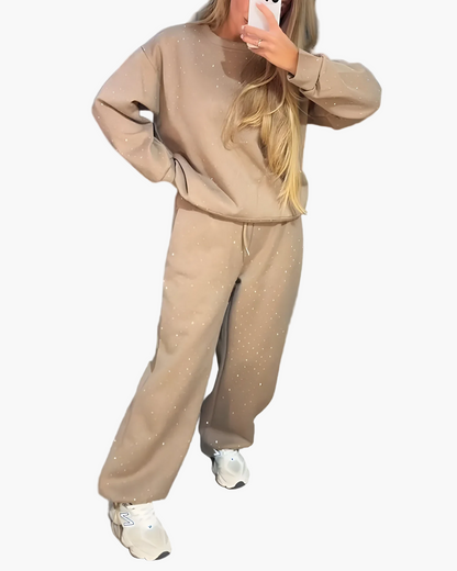 Ensemble décontracté femme style streetwear à motif à pois – Haut ample et pantalon large pour look tendance