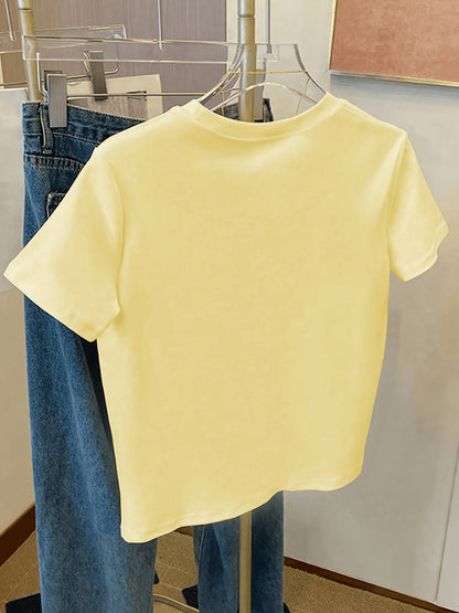 T-shirt décontracté pour femme motif citrons brodés style fruité tendance