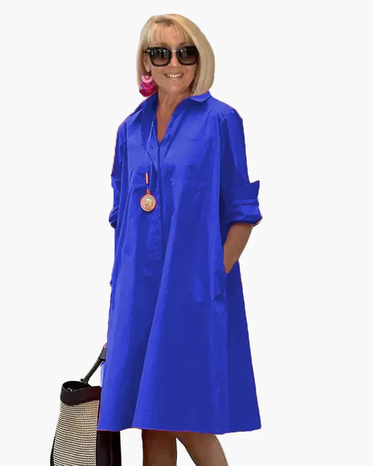 Vestito camicia ampio elegante per donna, stile casual raffinato, ideale per tutti i giorni