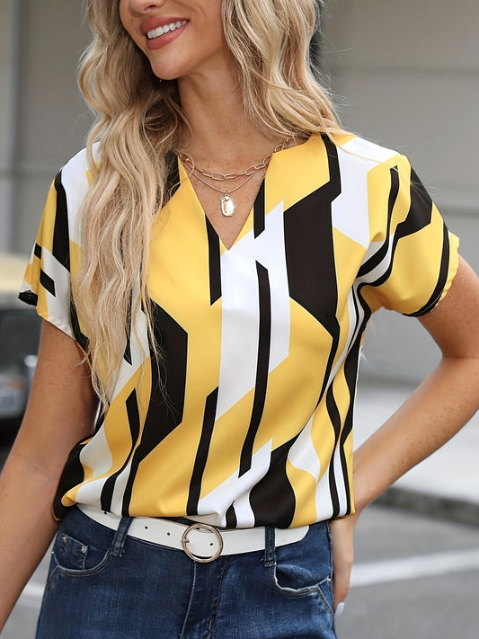 Blusa donna stile vintage con motivo geometrico, ideale per tutti i giorni o per l’ufficio