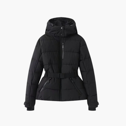 Veste doudoune femme élégante à capuche et ceinture – Style moderne pour l’hiver