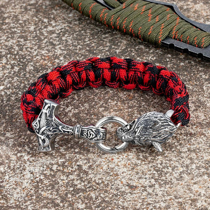 Thomas – Bracelet Viking en Paracorde avec Marteau de Thor et Fermoir Tête de Loup – Inspiré de la Mythologie Nordique