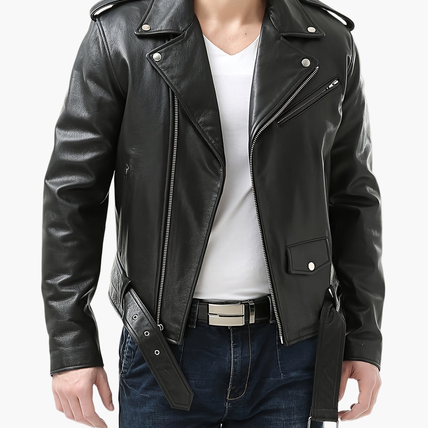 Veste Motard Homme Style Vintage à Fermeture Zippée pour Look Urbain