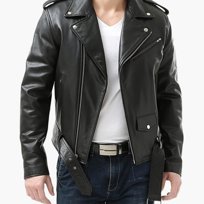 Veste Motard Homme Style Vintage à Fermeture Zippée pour Look Urbain
