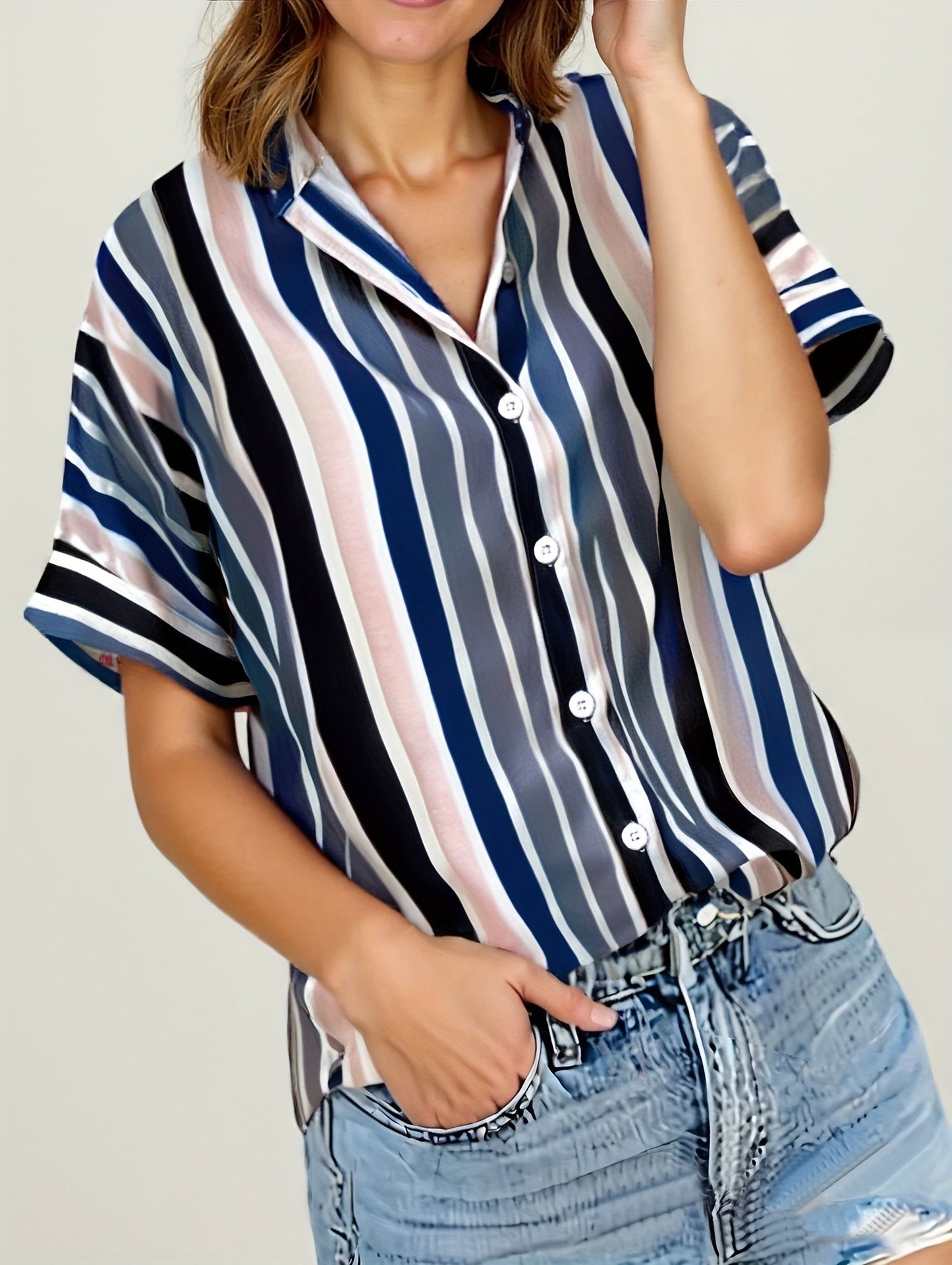 Camicia ampia a righe stile casual da donna - Moda estiva elegante