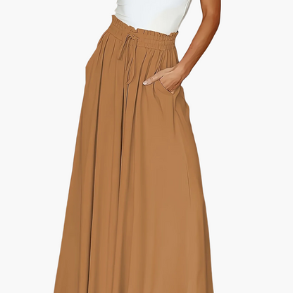 Jupe longue large taille haute avec poches pour femme – Style décontracté chic printemps/été