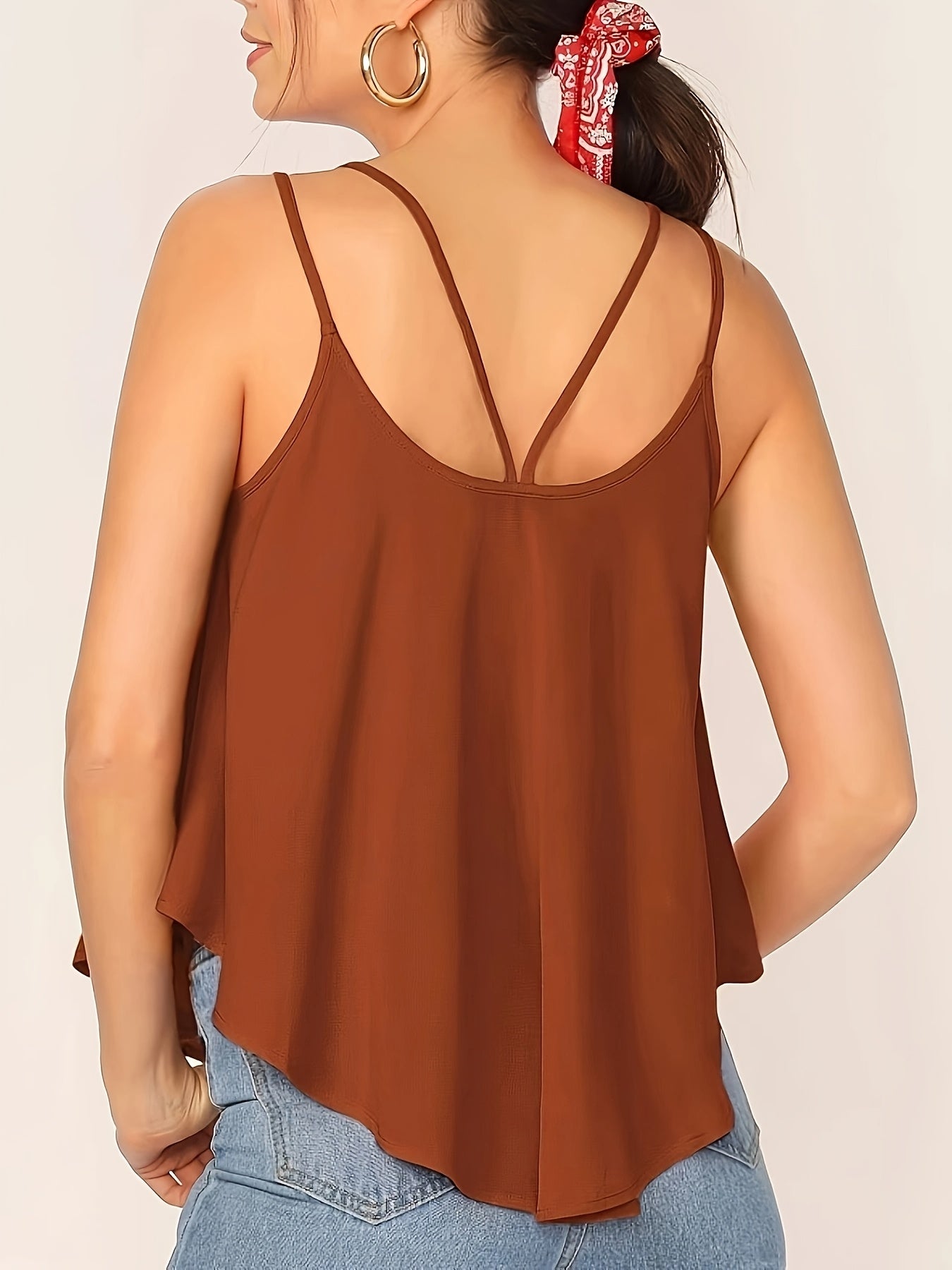 Camiseta sin mangas fluida de doble tirante para mujer, estilo casual chic