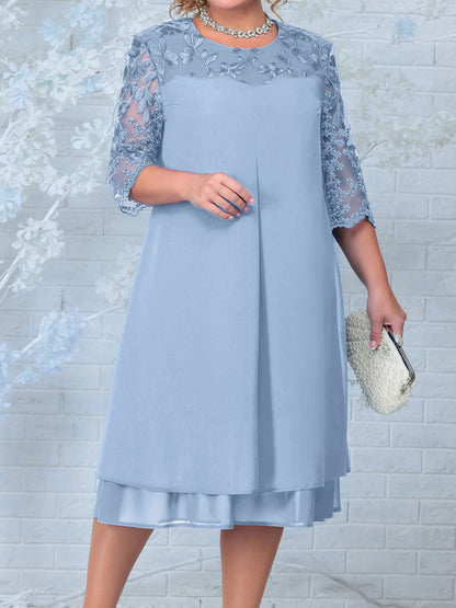 Fiona – Robe mi-longue à col rond en chiffon brodé