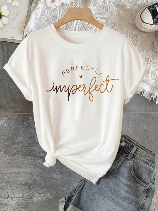 T-shirt casual donna con messaggio "Perfectly Imperfect" stile moderno e ispirante
