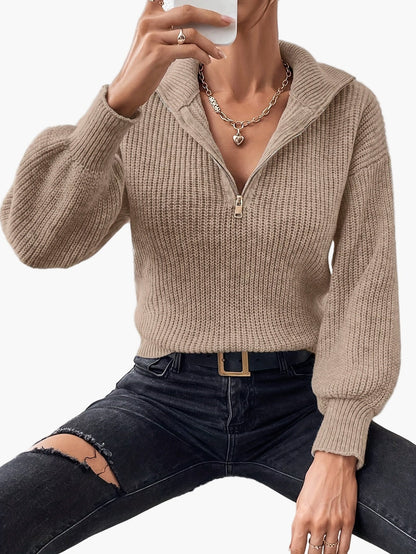 Pull zippé col montant femme style élégant pour un look quotidien tendance