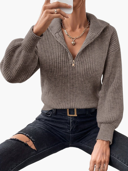 Pull zippé col montant femme style élégant pour un look quotidien tendance