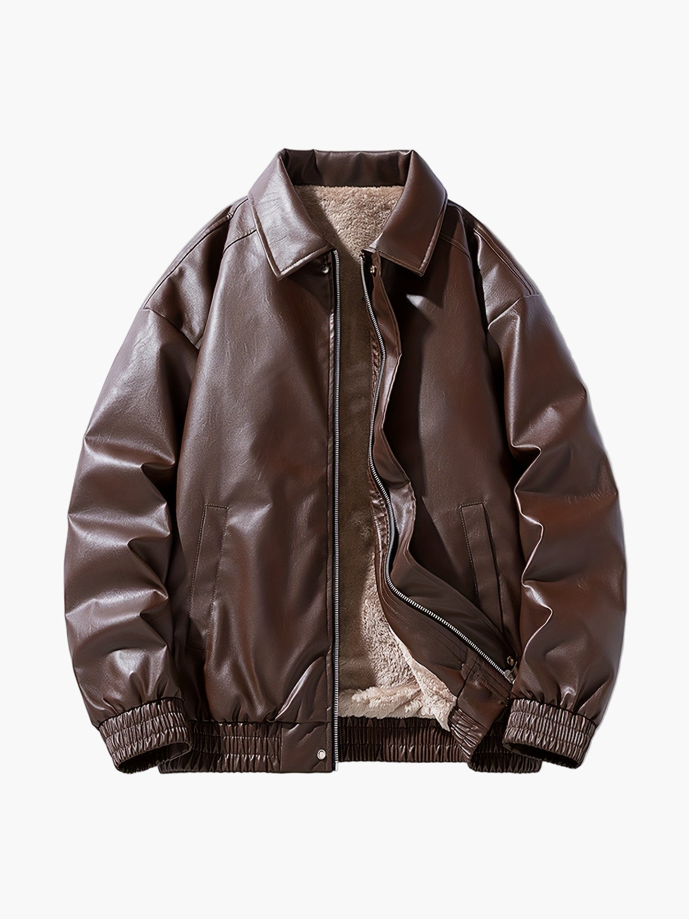 Blouson style bomber décontracté pour homme, coupe ample, fermeture zippée, col à revers