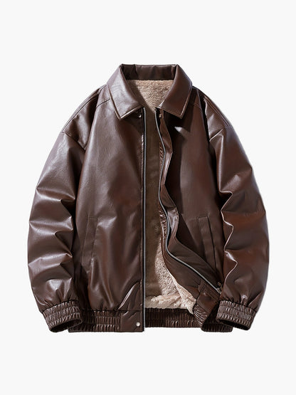 Blouson style bomber décontracté pour homme, coupe ample, fermeture zippée, col à revers