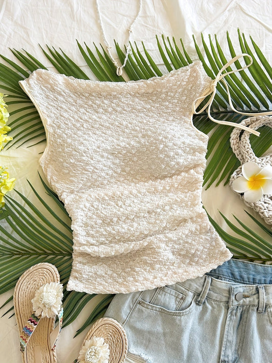 Débardeur femme chic texturé à encolure bateau pour vacances et plage