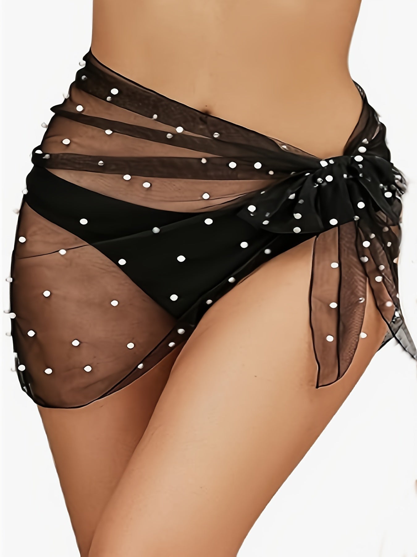 Pareo de playa para mujer estilo glamuroso con nudo lateral y perlas decorativas