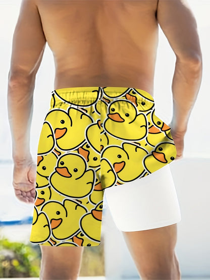 Short de bain homme motif canard jaune style amusant pour piscine et plage