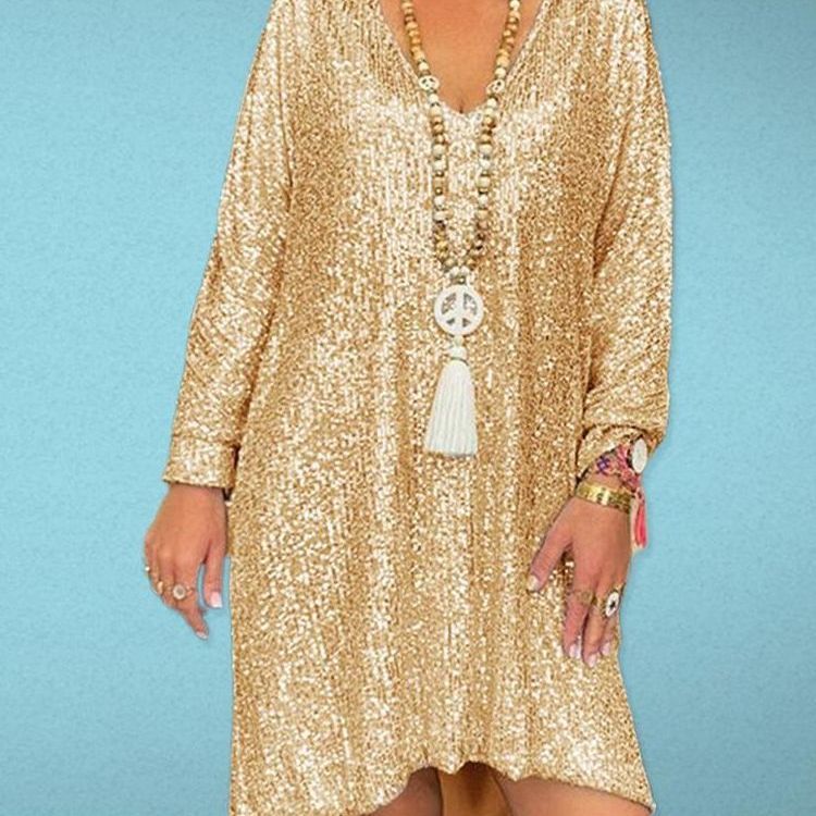 Robe Femme Élégante à Sequins Style Décontracté Chic pour Occasions et Soirées