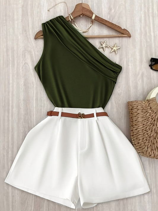 Elegant asymmetrical short jumpsuit for women, chic style, ideal for spring-summer