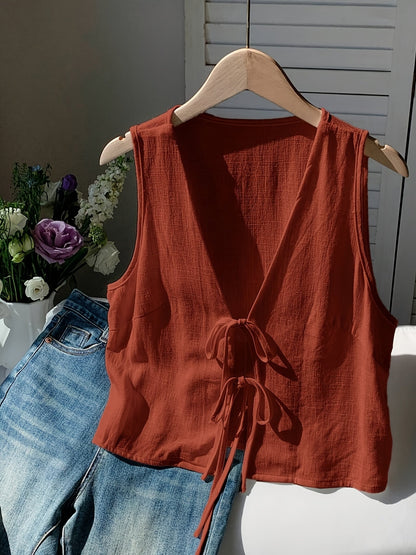 Sleeveless tie-front vest for women, casual chic style