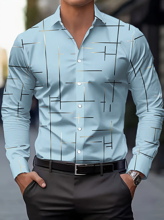 Elegant men's shirt with graphic pattern, casual business style, ideal for spring and autumn