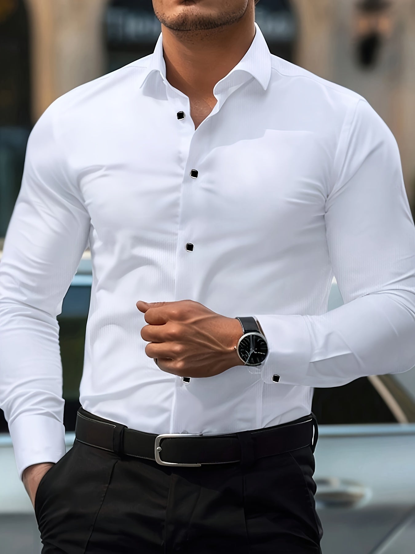 Elegant long-sleeve shirt for men - Slim fit, business and urban style