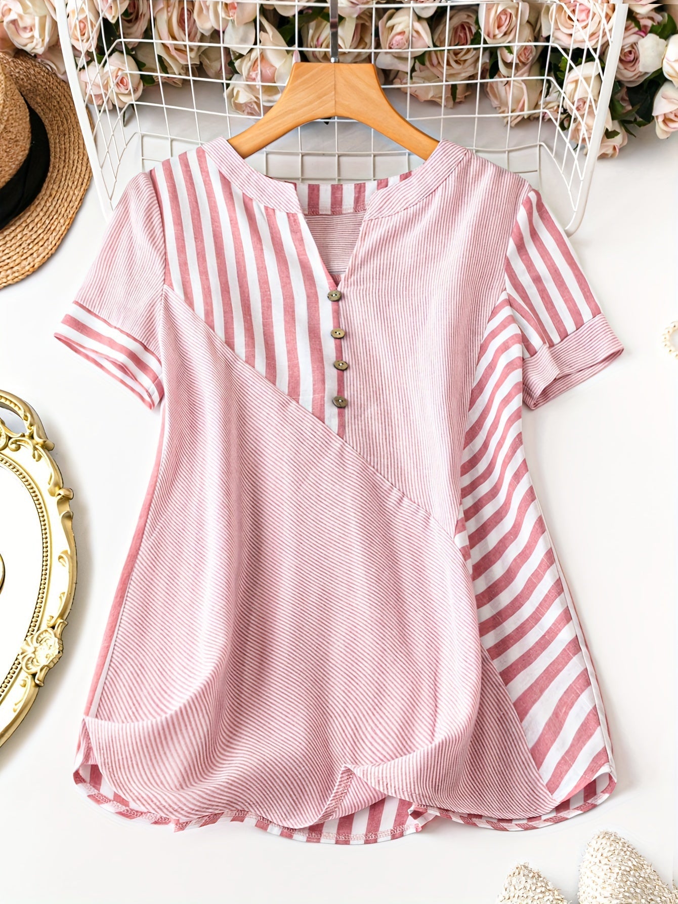 Blusa femenina elegante a rayas estilo casual para el verano