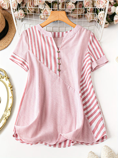 Blusa femenina elegante a rayas estilo casual para el verano