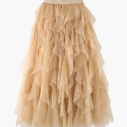Jupe longue à volants style bohème pour femme, élégante et tendance, idéale pour occasions spéciales et looks romantiques