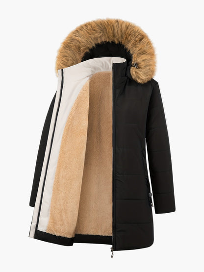 Manteau d'hiver femme style parka avec capuche en fausse fourrure – Élégance chic pour temps froid