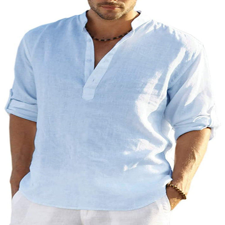 Chemise Henley en lin pour homme – Élégance décontractée, idéale bureau, loisirs et vacances