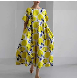 Robe longue décontractée femme style artistique bohème à motif floral – idéale été, vacances, ville