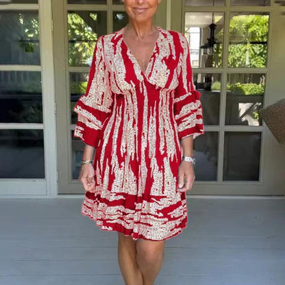 Charlotte – Robe Midi à Imprimé Estival avec Manches Évasées