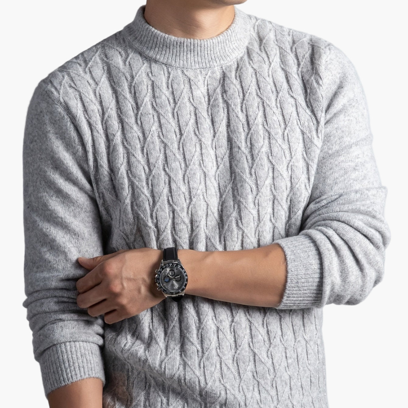 Pull-over col rond style torsadé pour homme - Élégant et décontracté automne/hiver