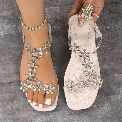 Sandali piatti eleganti con fiori da donna – Stile glamour per l'estate e occasioni speciali