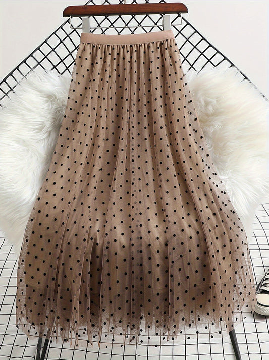 Falda midi elegante con lunares para mujer, estilo acampanado chic, ideal para primavera y verano