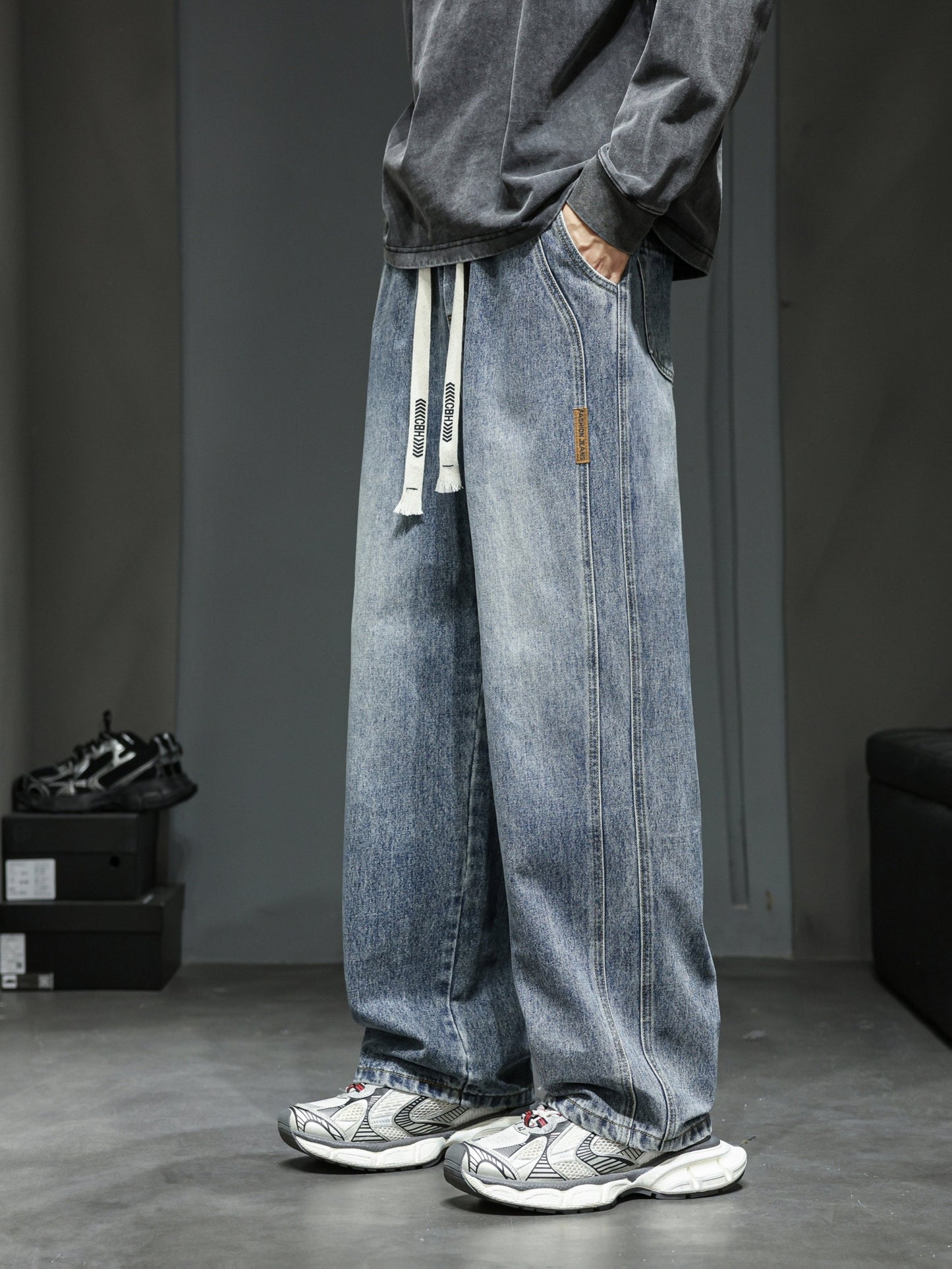 Jean large coupe ample pour homme style urbain décontracté