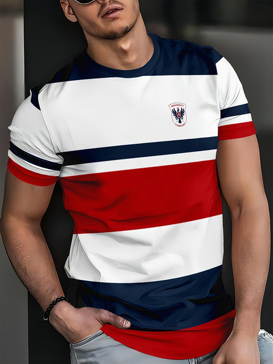 T-shirt décontracté homme style universitaire à rayures pour usage quotidien