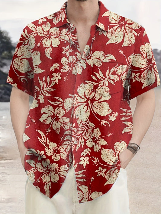 Vintage men's Hawaiian shirt with floral pattern for vacation and summer