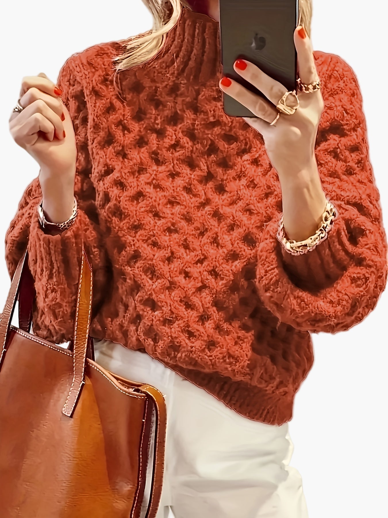 Pull femme style décontracté à col montant pour l'automne et l'hiver