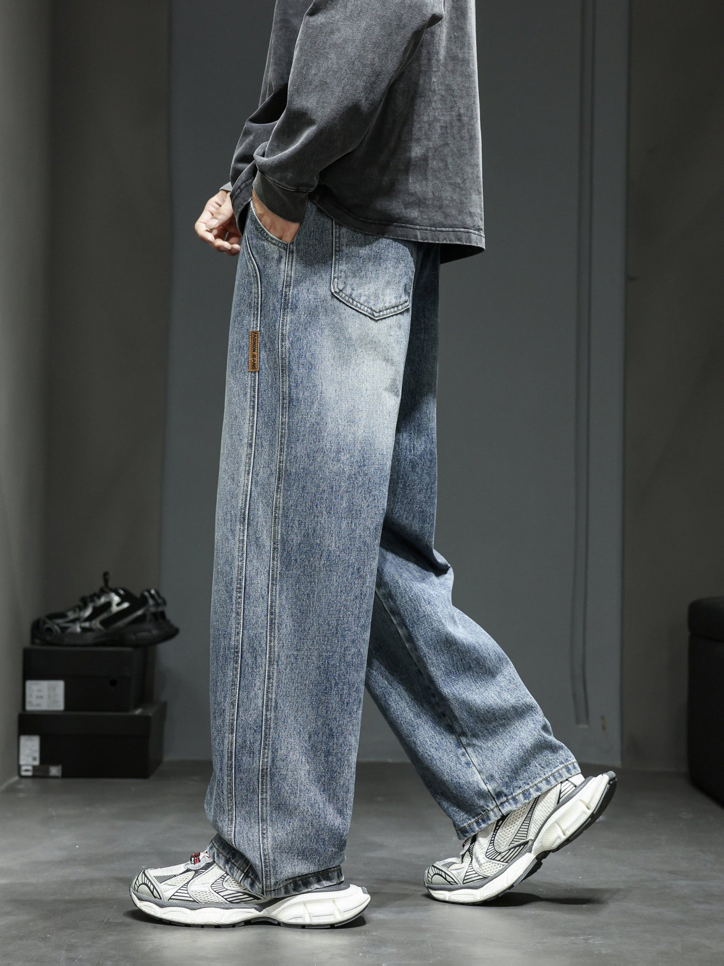 Jean large coupe ample pour homme style urbain décontracté