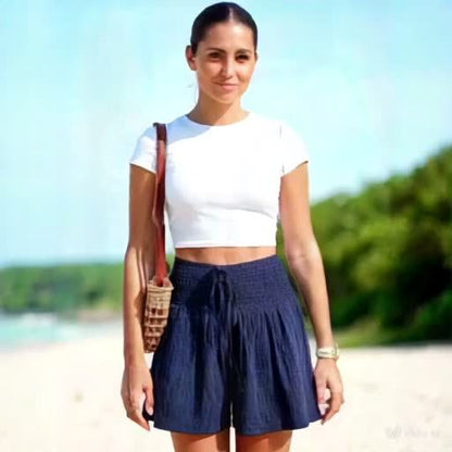 Short ample taille haute à cordon pour femme, style décontracté été, idéal plage et vacances