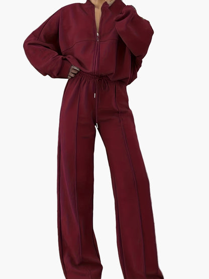 Ensemble décontracté femme deux pièces à fermeture zippée pour loisirs et détente