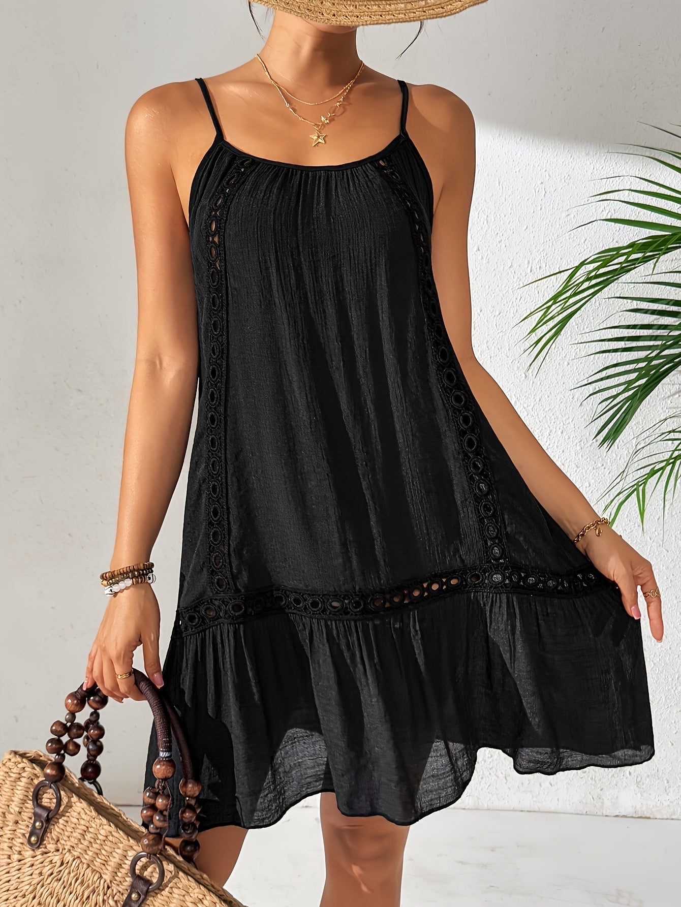 Vestido de verano para mujer estilo bohemio con tirantes finos, look casual chic, ideal para playa y vacaciones