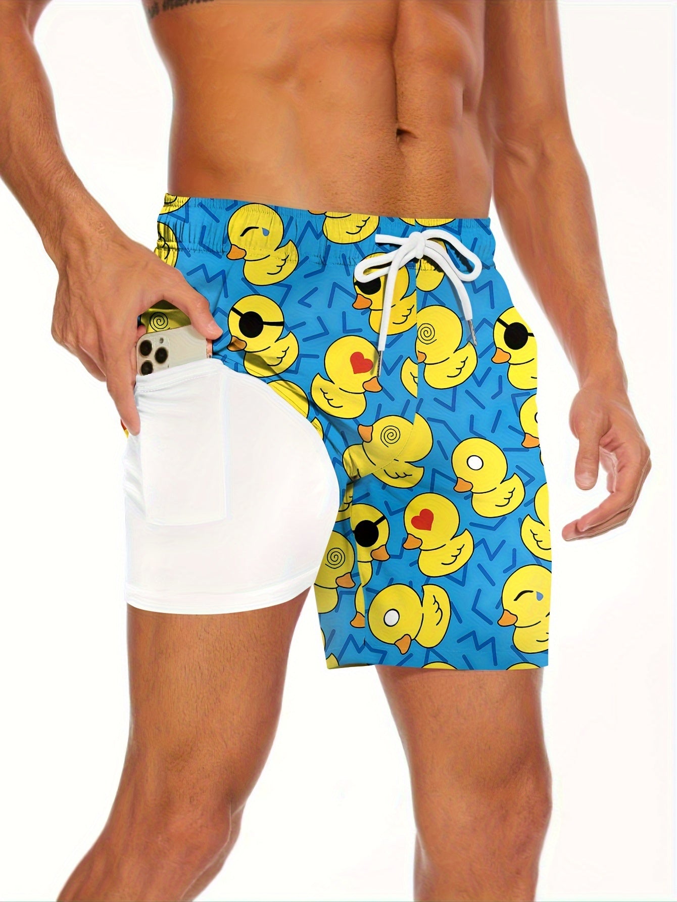 Short de bain homme motif canard jaune style amusant pour piscine et plage