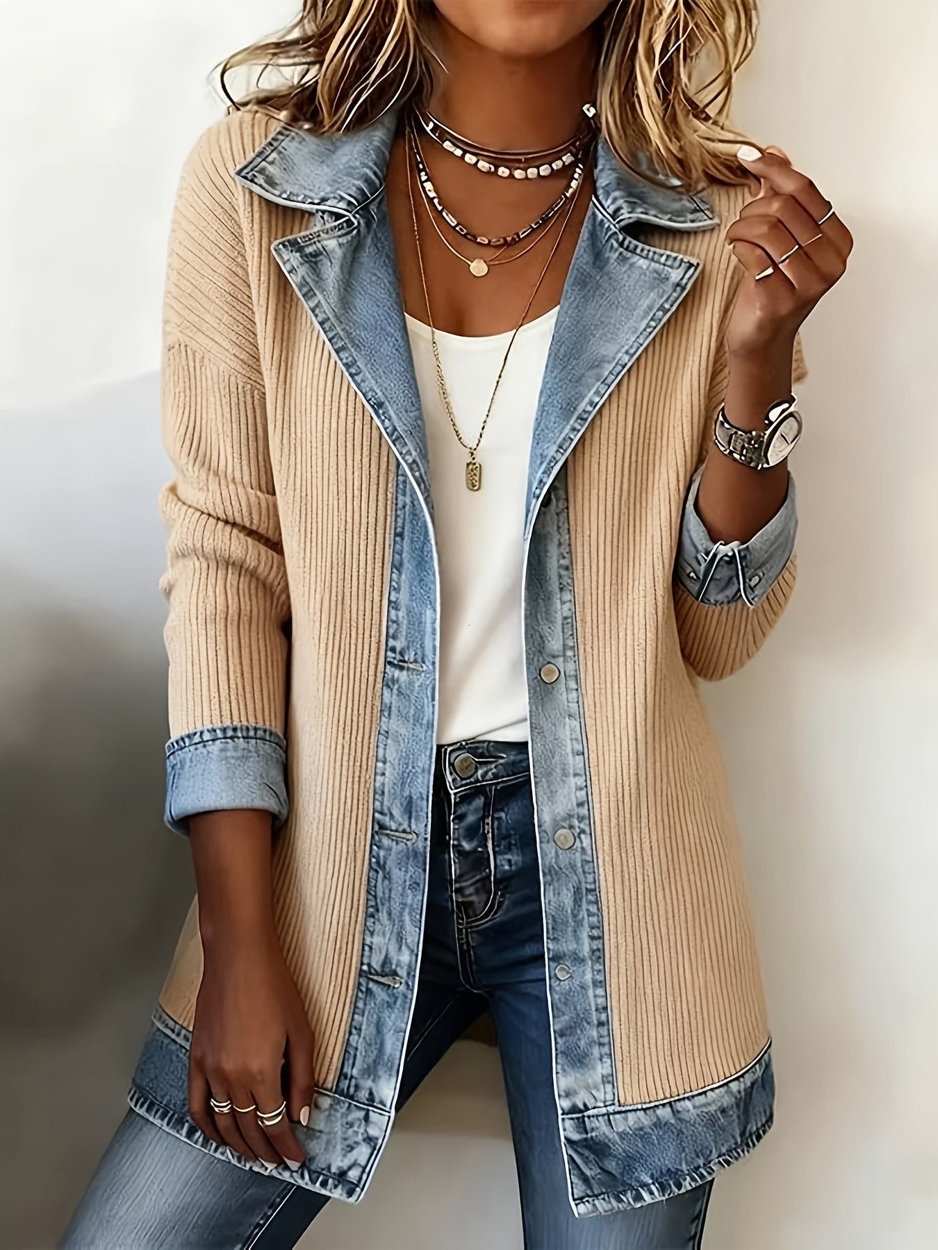 Elegant blazer-vest til kvinder i urban chic stil med kontrastfarvede revers