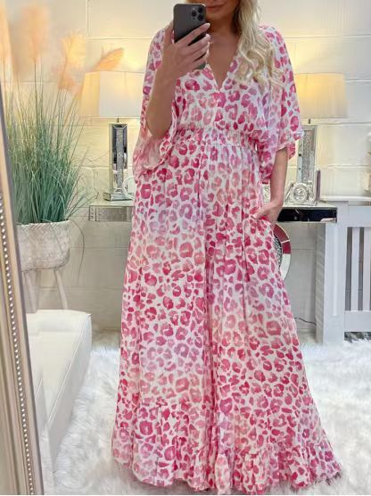 Jacqueline – Combinaison Évasée à Taille Haute et Imprimé Col V