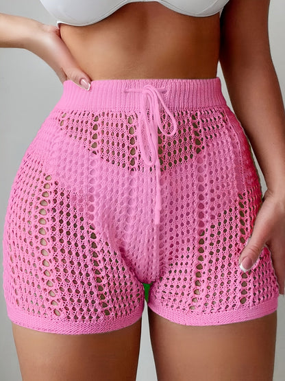 Shorts ajourés taille haute femme style plage décontracté chic pour vacances et loisirs