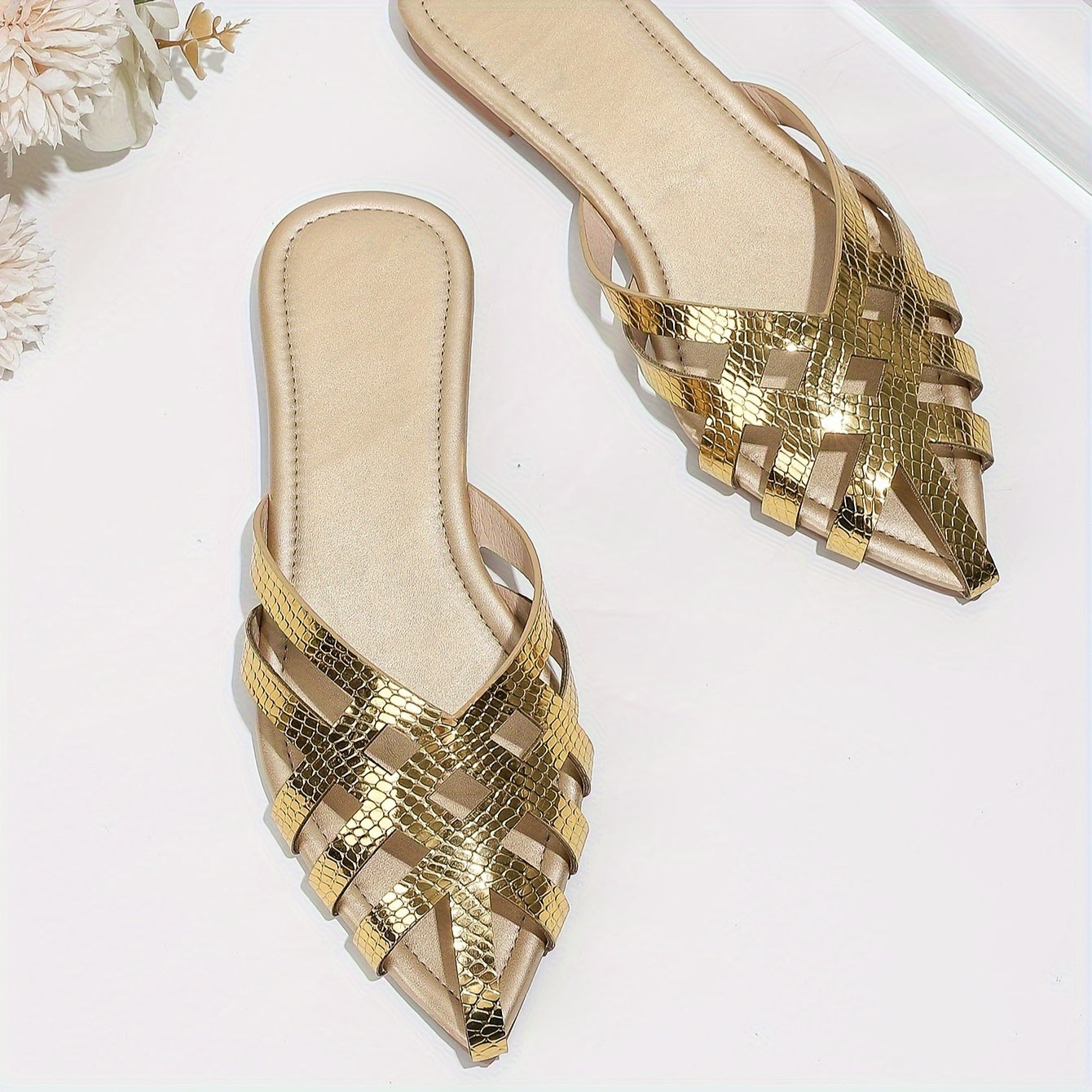 Mules plates femme à bout pointu style tressé chic pour usage quotidien et soirée