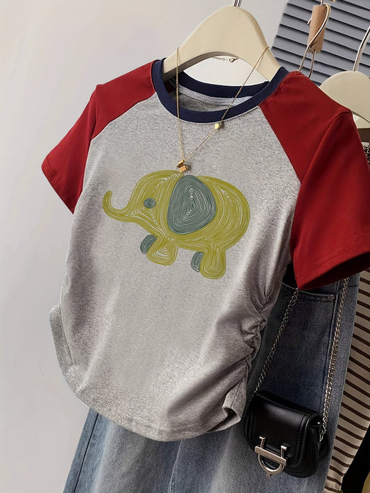 T-shirt décontracté femme style Y2K avec motif éléphant graphique pour l'été