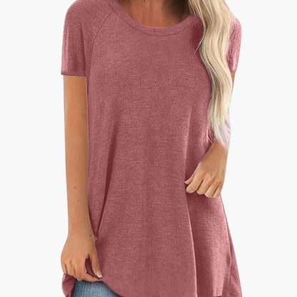 T-shirt lunga casual donna maniche corte collo tondo stile ampio per uso quotidiano